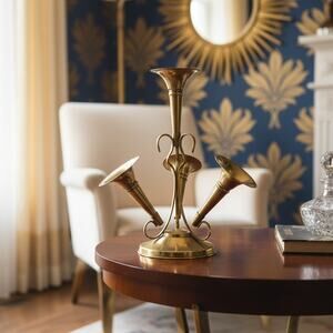 Vintage Brass Epergne Centerpiece-Hollywood Regency-Floral-Table-Mid Century